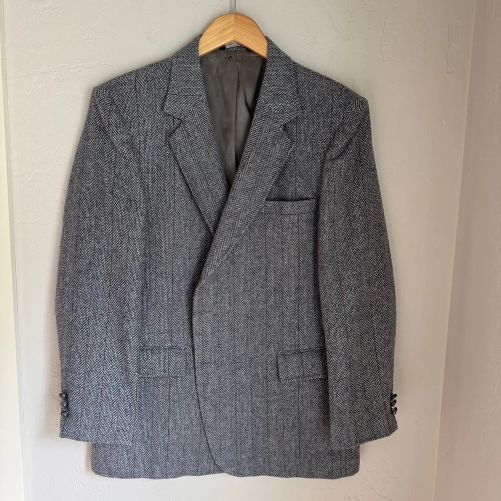 Vintage Blazer By The Blade Mens Gray Herringbone Two Buttons  Blazer Size‎ 46R